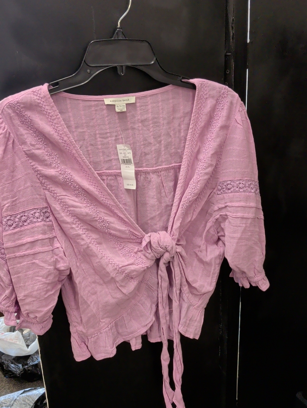 American Eagle Outfitters Lavender Tie-Front Peasant Blouse